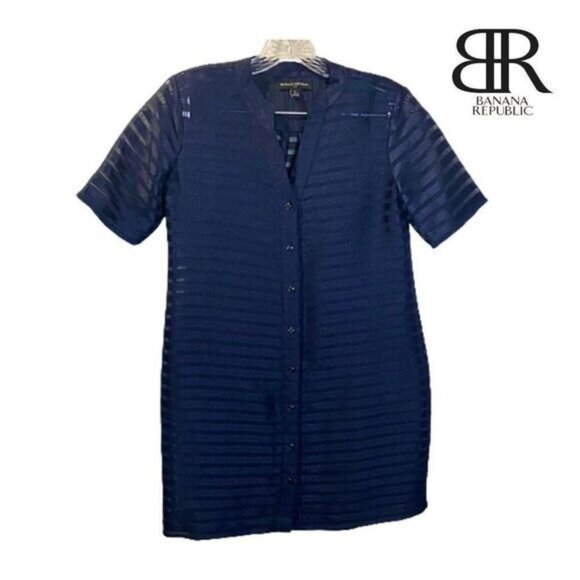 Banana Republic Women's Semi Sheer Striped‎ Button Front Dress - Picture 1 of 7